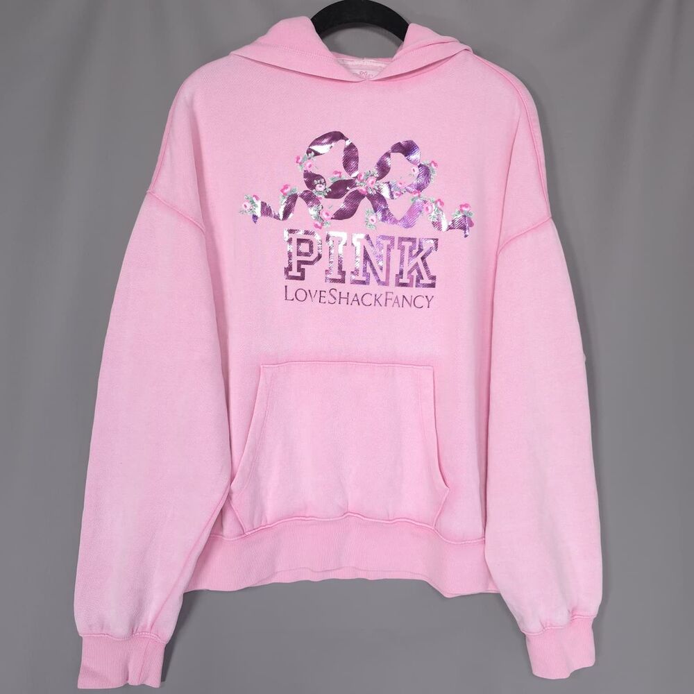 VICTORIA'S SECRET PINK Women SMALL New Hoodie Pink Floral Fleece LOVESHACKFANCY
